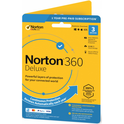 Norton 360 Deluxe, 3 zařízení, 1 rok, pro žáky, studenty a učitele                    